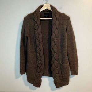 Cynthia Rowley Brown Cable Knit Open Front Cardigan Wool Blend Size Medium